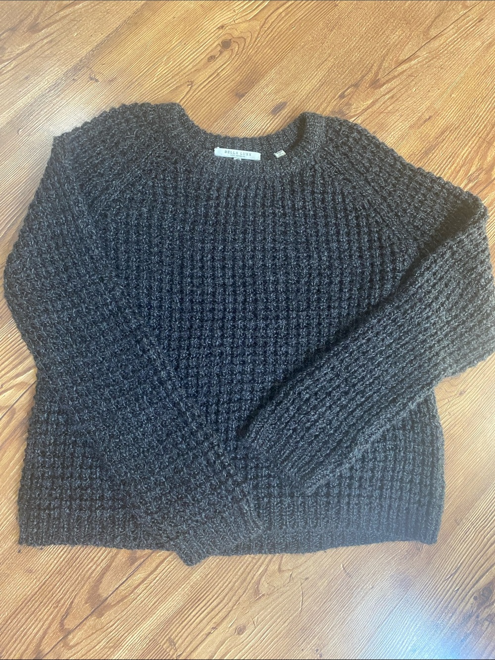 Bella Luxx Dark Charcoal Waffle Knit Crewneck Sweater